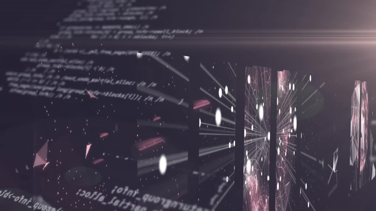 연결 네트워크를 가진 화면을 통해 데이터 처리의 애니메이션