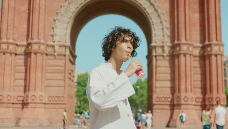 handsome tourist man drinking coffee