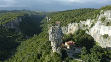 scenic view of the pillar of katskhi in georgia - aerial drone shot