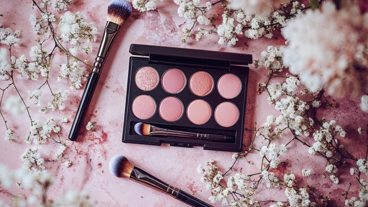 Lyserød makeup-palette og børster