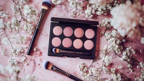 pink makeup palette and brushes