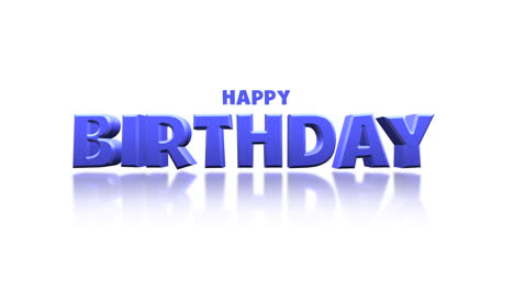 texto de feliz cumpleaños azul 3d en fondo blanco reflectante