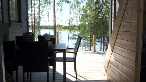 beautiful seaside wooden cabin for summer with furniture, finland