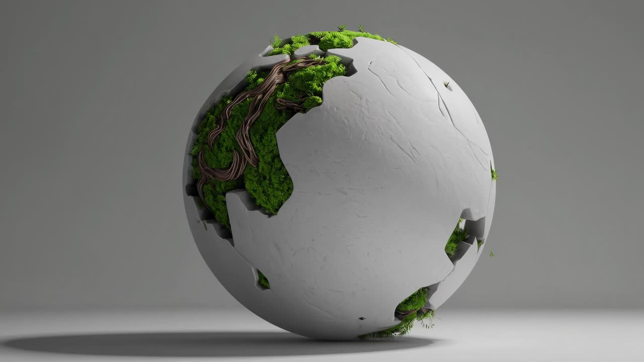 Abstract Sphere with Moss and Roots