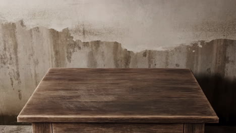 empty wooden table with grungy distressed wall background