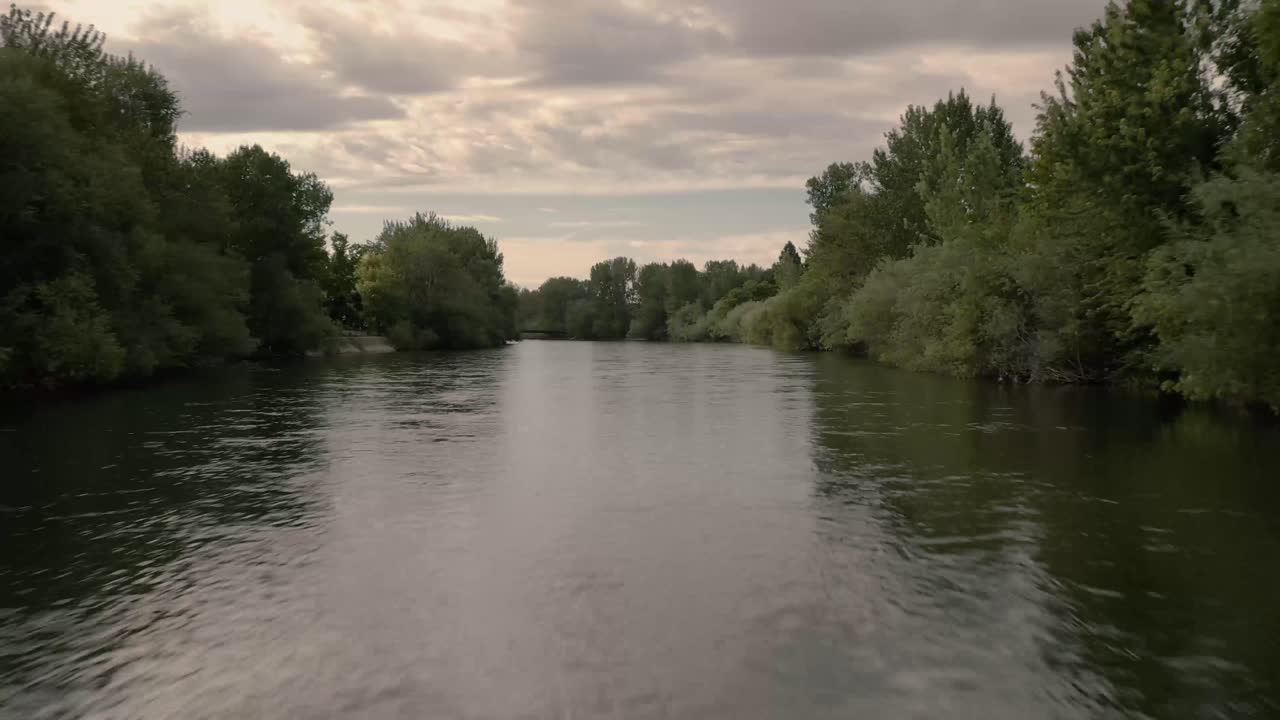 Fast aerial drone shot over Boise River