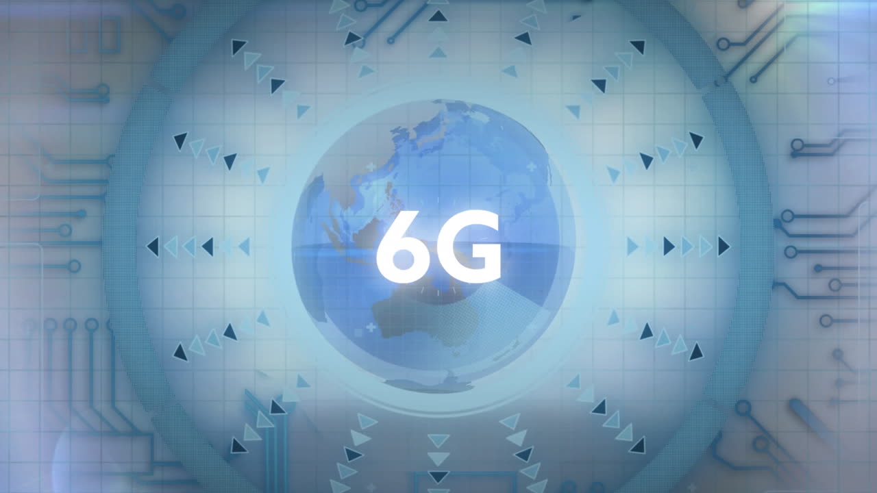 animación de texto 6g con procesamiento de datos en todo el mundo.