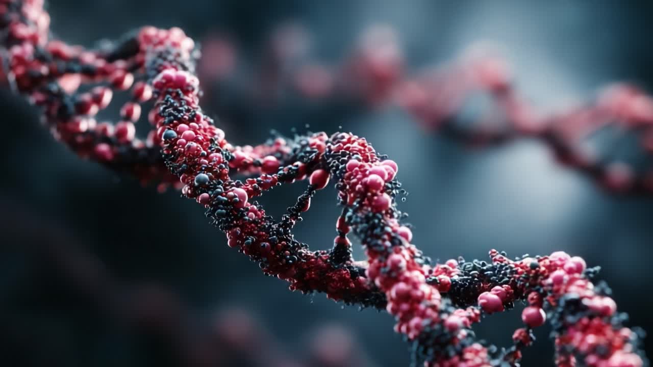 Intricate Visualization of a DNA Helix with Vibrant Colors, Showcasing the Complex Structure of Genetic Material in a Stunning Macro Perspective