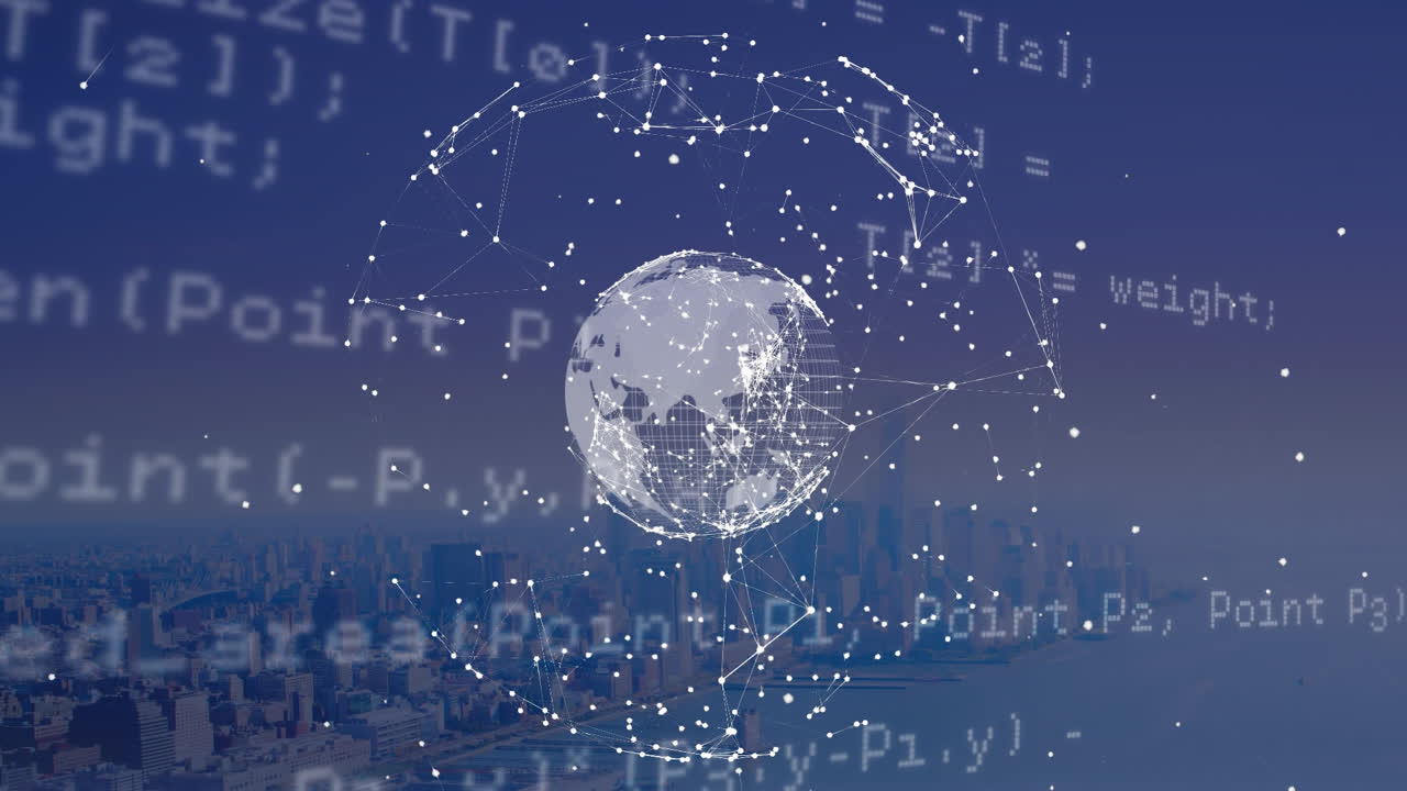 지구가 회전하고 데이터가 배경으로 움직입니다.