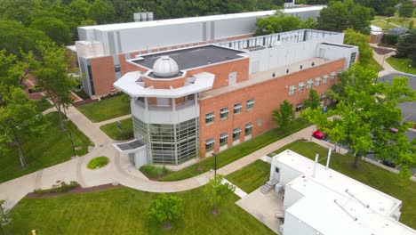 university of michigan dearborn building exterior, aerial orbit view