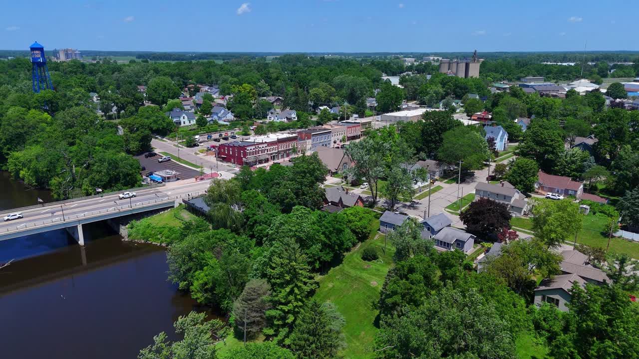 Grand Ledge, near Lansing Michigan, USA, the historic downtown - bridge over the Grand River