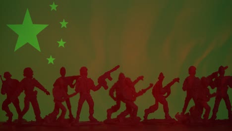 Animation-Der-Flagge-Chinas-über-Silhouetten-Von-Soldaten