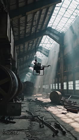 drone in abandoned industrial factory