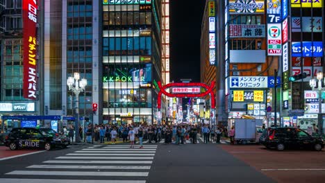 crowds of people crossing the road in shinjuku red light district, time lapse