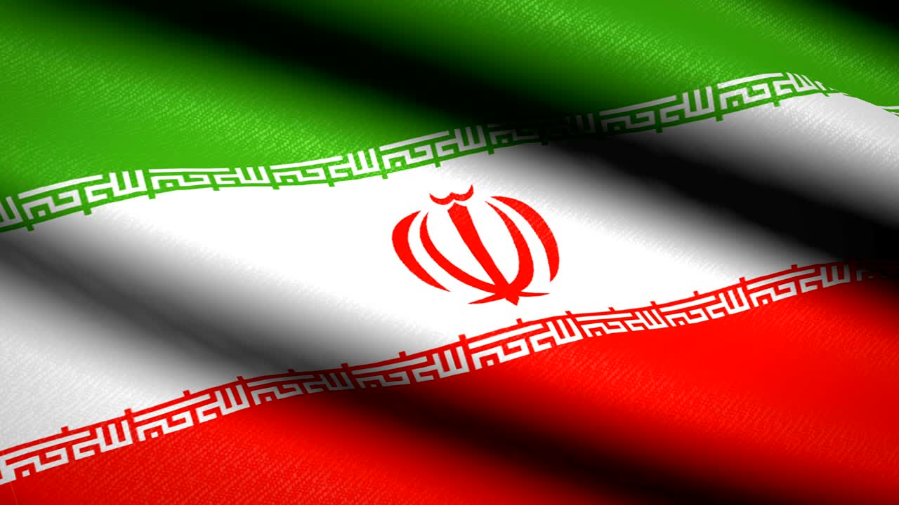 Iran Flag Waving Textile Textured Background. Seamless Loop Animation. Full Screen. Slow motion. 4K Video
