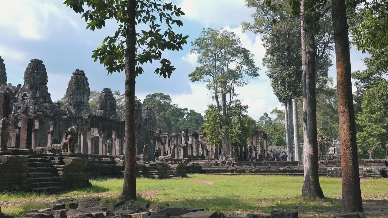 Timelapse of a Temple Near Angkor Wat in Lush Green Grounds