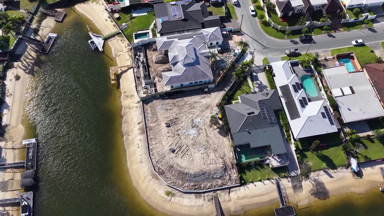 Aerial View of Waterfront Residential Construction Site