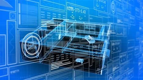 Animation of data processing over 3d house