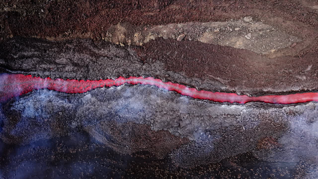 Aerial view of lava flowing from Mount Etna in Sicily, dramatic and powerful