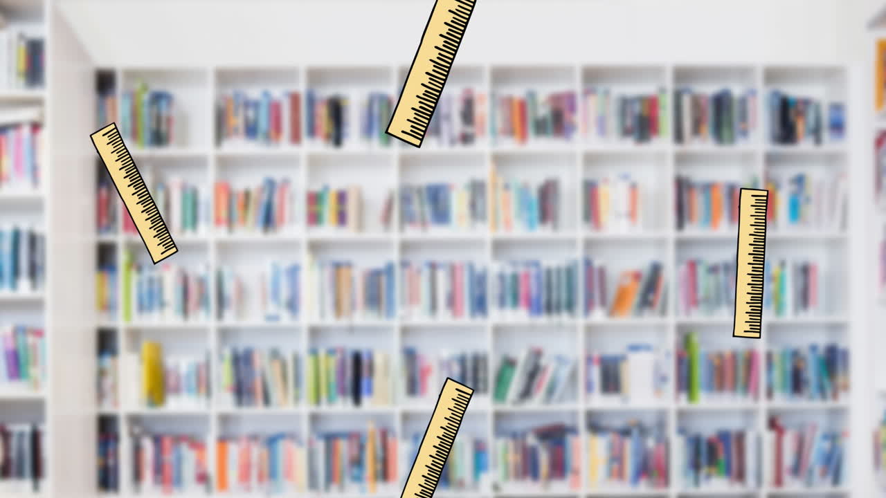 도서관 위로 이동하는 학교 아이콘의 애니메이션