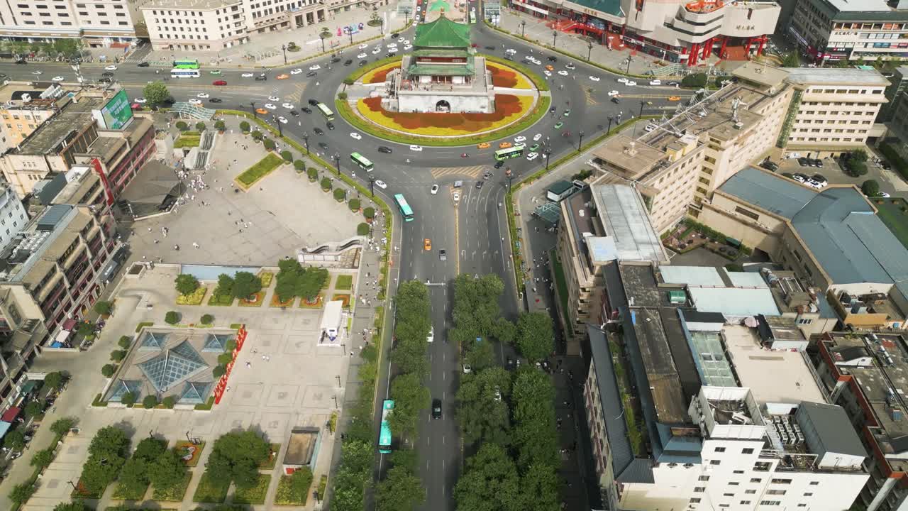 Revealing aerial of Xi'an Bell Tower, China