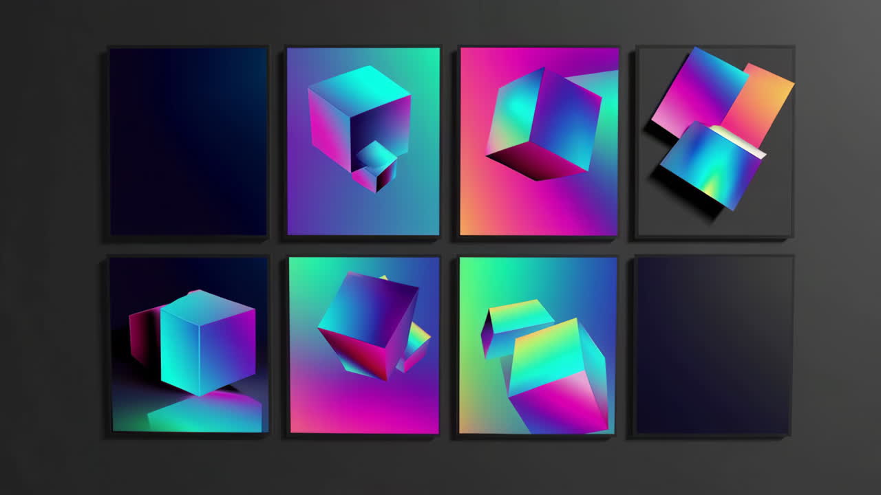 Collection of Abstract Geometric Designs with Gradient Cubes and Shapes