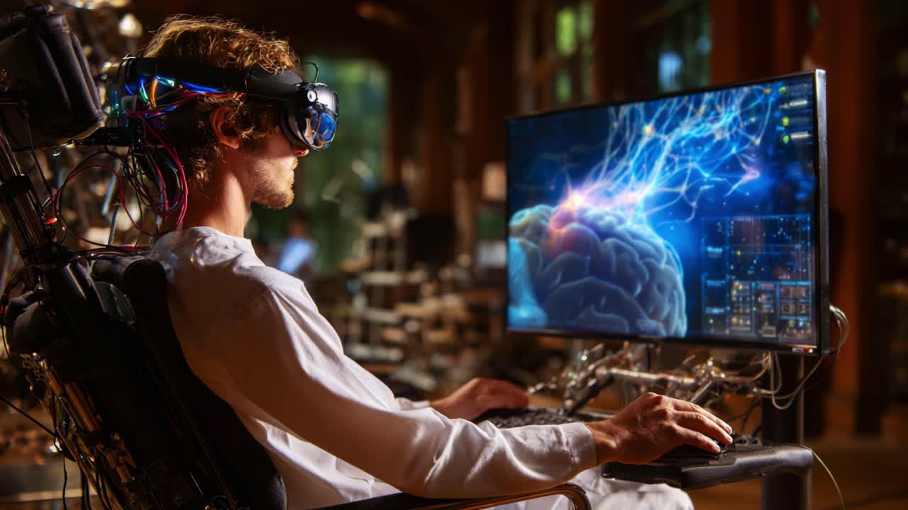 Exploring the Future of Virtual Reality: A Researcher Engaged in Brain Activity Analysis Using Advanced VR Technology in a High-Tech Laboratory Setting