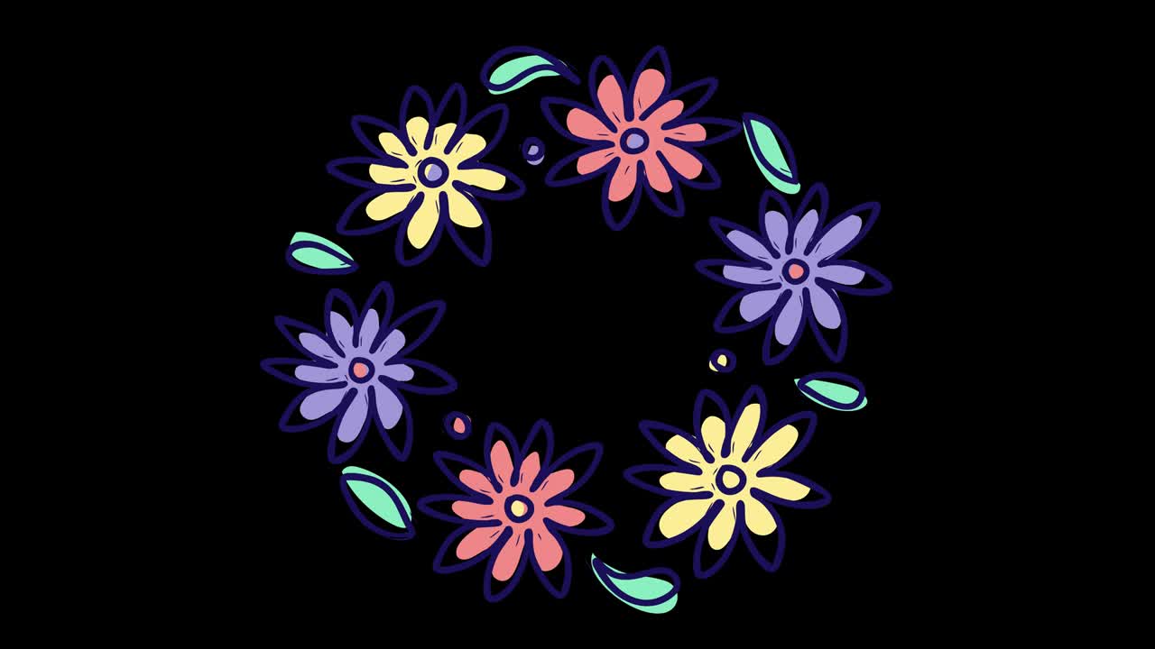 Stop motion animation with round floral wreath, growing nature with alpha matte channel, blooming botanical pattern, bridal bouquet pastel colors