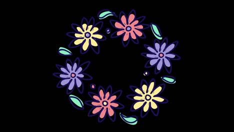 stop motion animation with round floral wreath, growing nature with alpha matte channel, blooming botanical pattern, bridal bouquet pastel colors