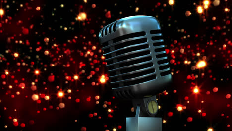 animation of flying glowing lights over microphone on dark background