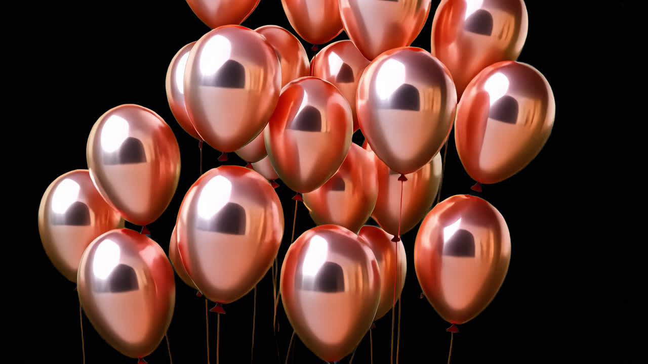 Skinnende rosaguld balloner, festlig animeret overlay, transparent 4K-video, alfakanal, ProRes