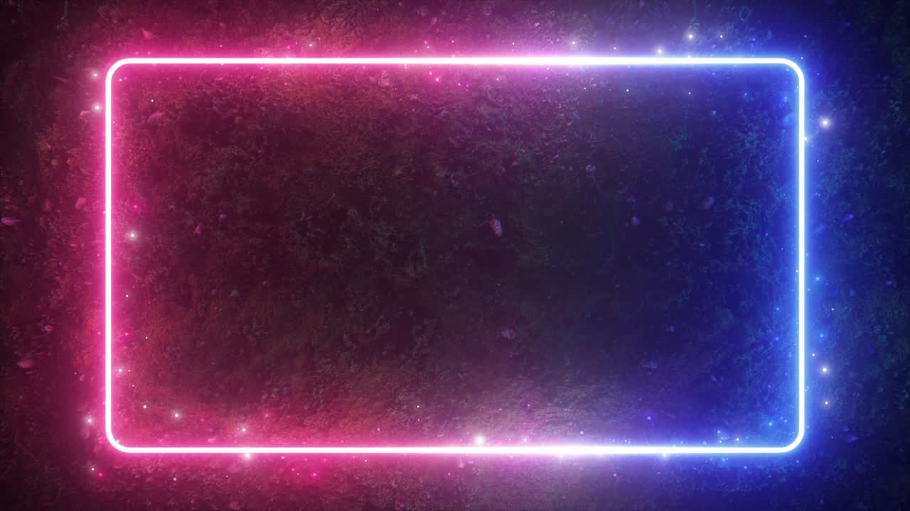 forma luminosa rectangular de neón reluciente en el fondo de una superficie de bosque de tierra. el espectro de la luz fluorescente ultravioleta moderna. bucle sin costuras 4k 3d render