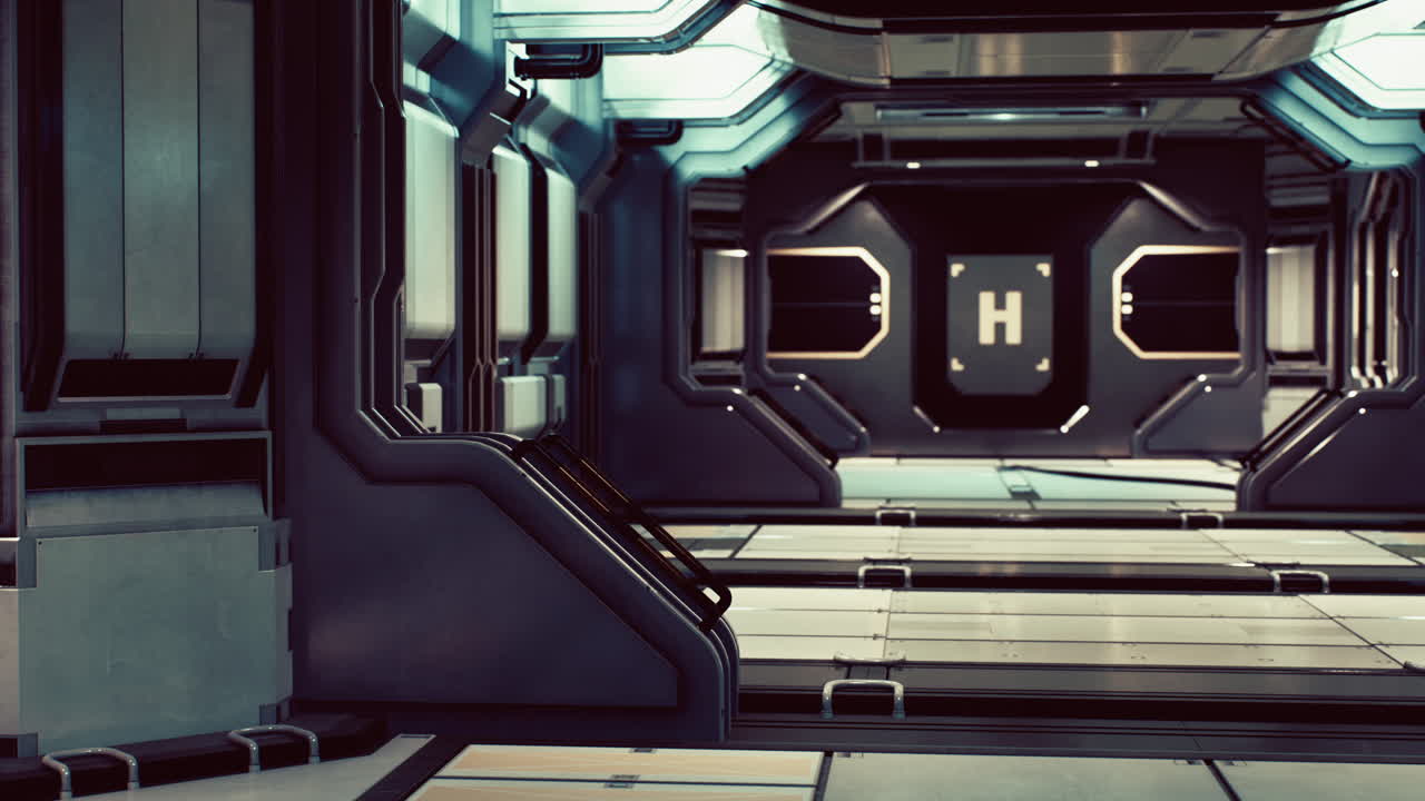 corredor de nave espacial realista y futurista de ciencia ficción