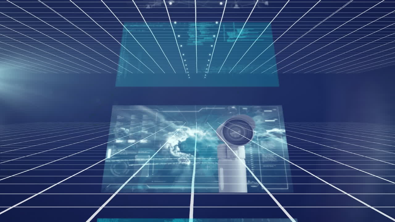 배경에서 그리드 위의 화면에서 데이터 처리의 애니메이션