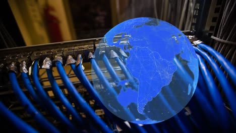 animation of blue globe over server room