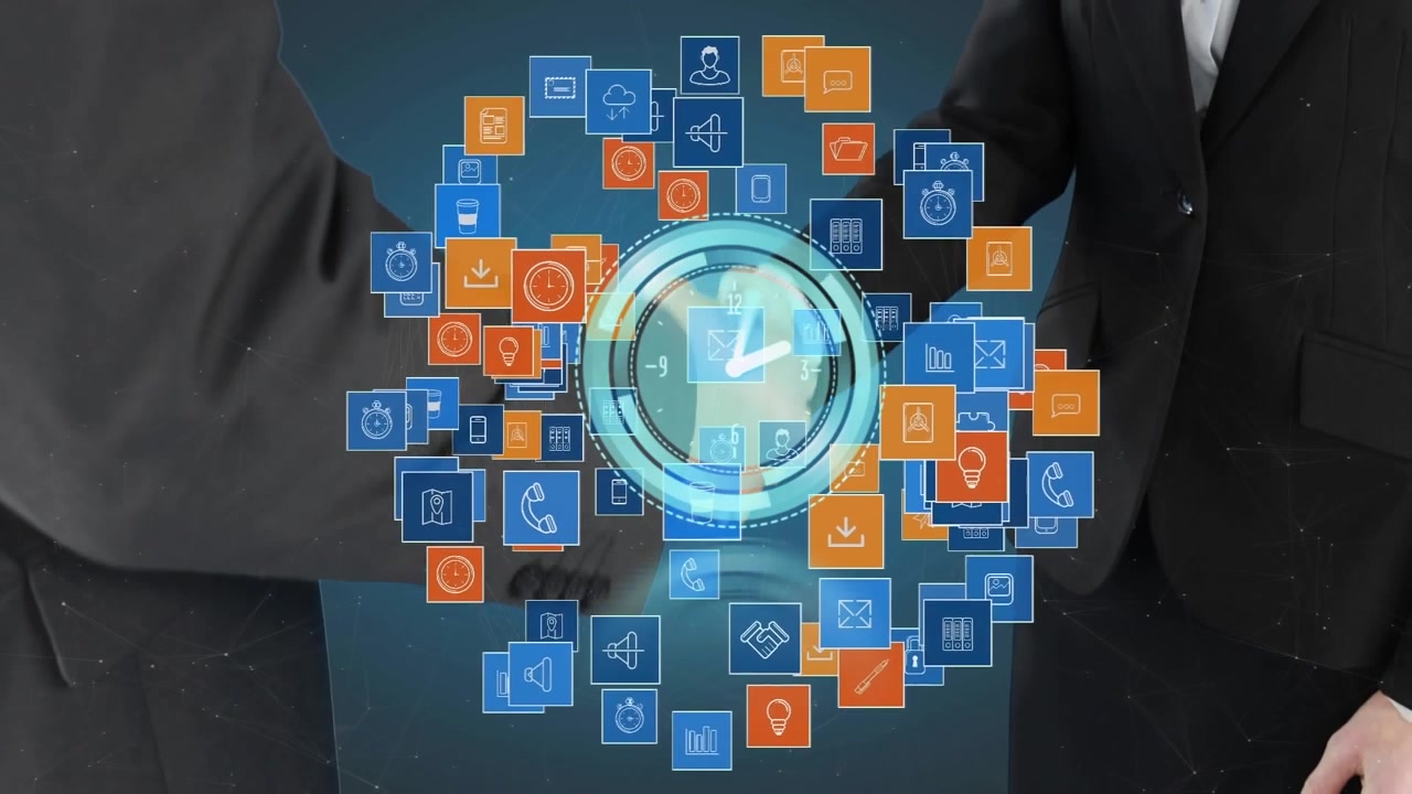 Animation of rotating globe and clock over business people using business people over womans