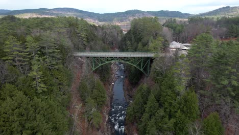 aerial view of quechee gorge bridge above ottauquechee river, woodstock, vermont usa