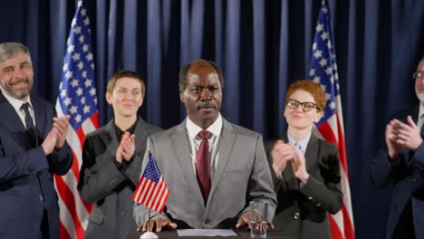 african american political leader giving successful speech