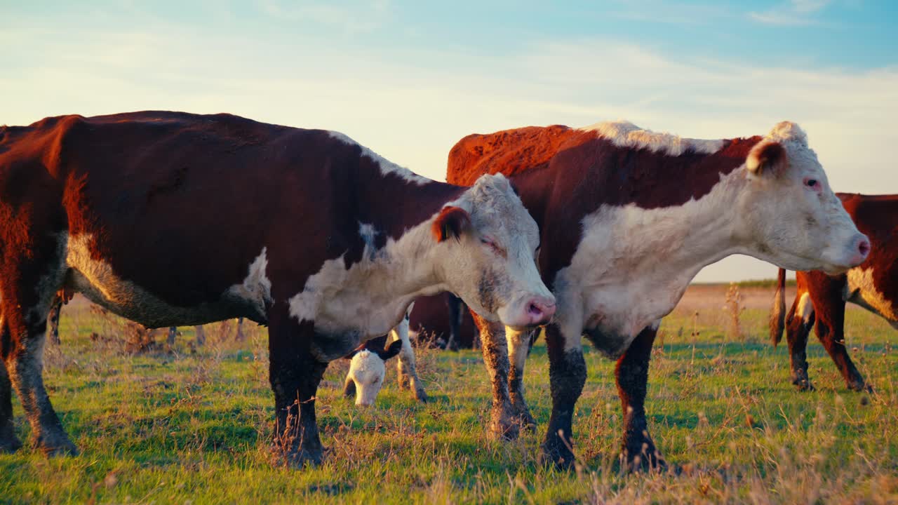 Cows Grazing in a Sunset Field