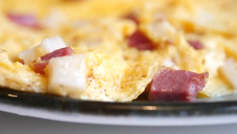 close-up of a delicious ham and egg omelet