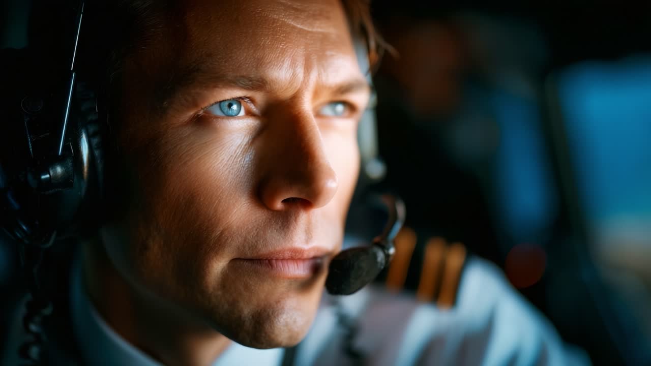Focused pilot intently monitors instruments and coordinates during flight operations, showcasing professionalism and expertise in aviation settings