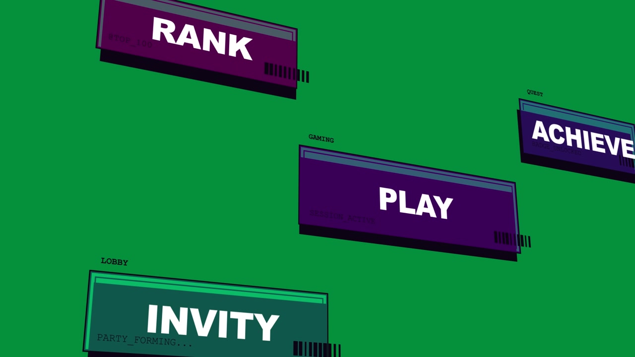 PLKX sliding in, floating tiles shifting, fixing text and settling to reveal menu on transparent bg