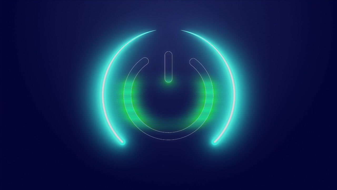 Animated Neon Power and Status Icons on Dark Blue Background