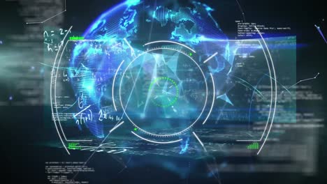 Mathematical-equations-and-scope-scanning-against-spinning-globe