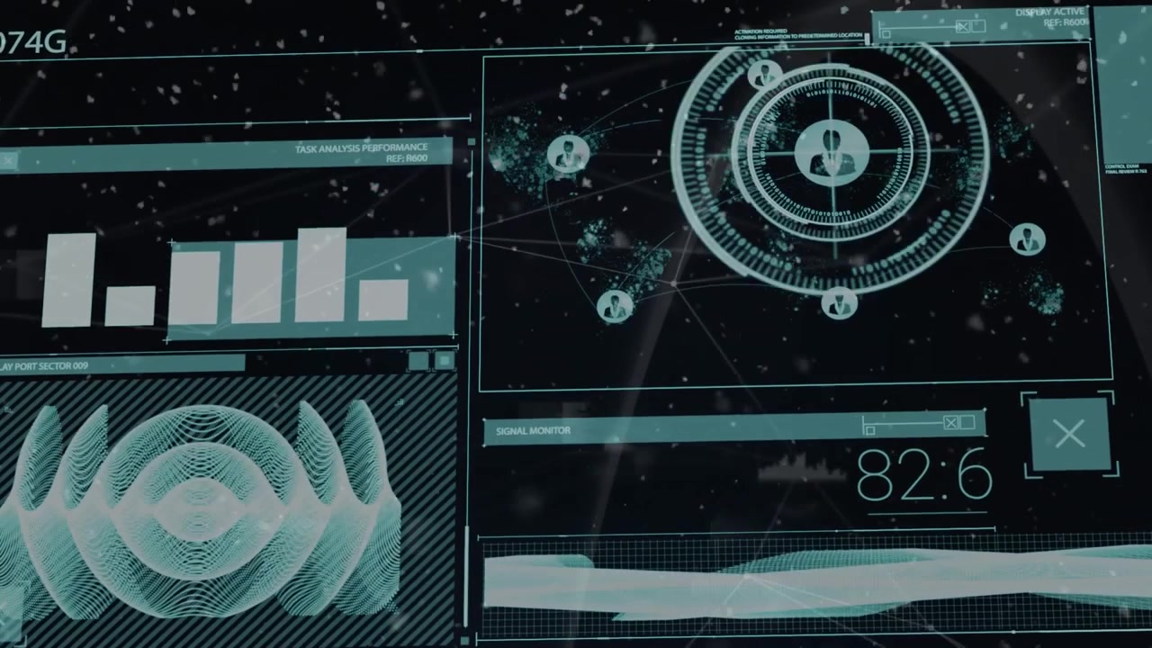Digital Interface Displaying Global Network Connections and Data Analytics