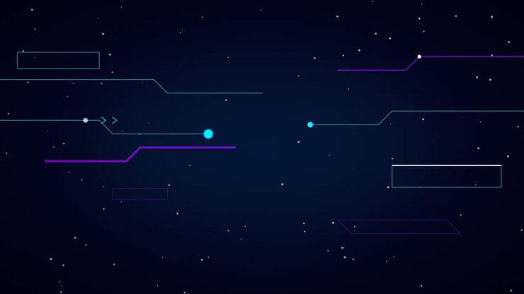 Interfaccia digitale astratta con linee geometriche fluttuanti e particelle