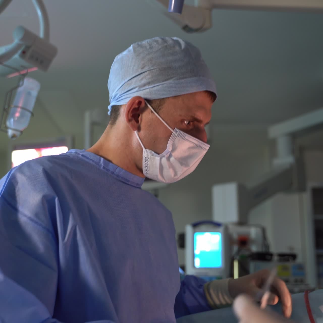 Perfoming neurosurgery operation in modern hospital. Emergency surgery healthcare treatment