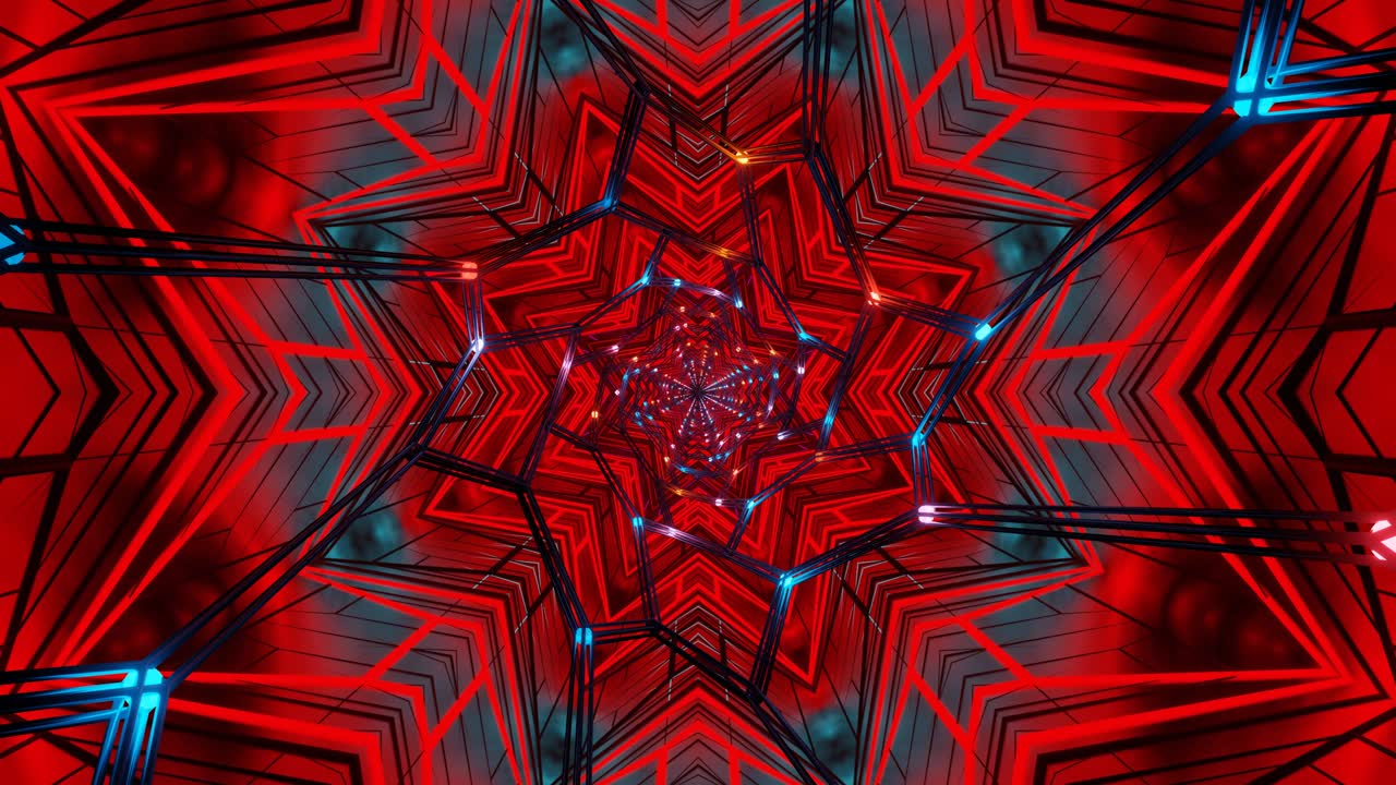 A captivating display of red geometric shapes forms a seamless loop, creating a mesmerizing visual effect