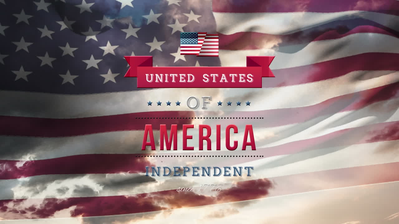 United States of America, Independent text in banner with flag and the sky
