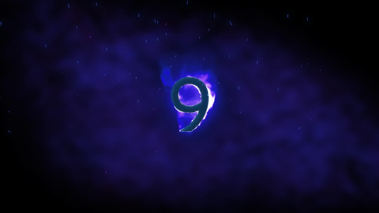 9 in flames on blue background